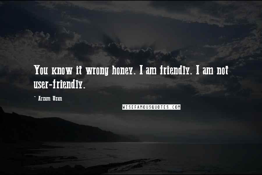 Arzum Uzun Quotes: You know it wrong honey. I am friendly. I am not user-friendly.