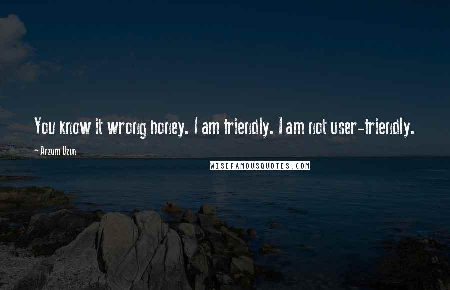 Arzum Uzun Quotes: You know it wrong honey. I am friendly. I am not user-friendly.