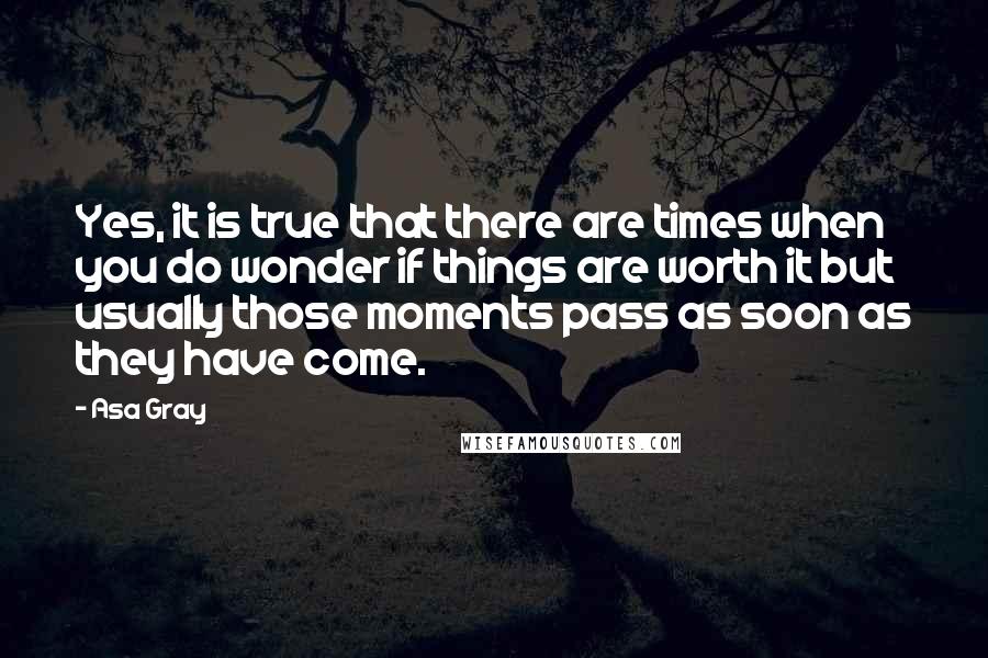 Asa Gray Quotes: Yes, it is true that there are times when you do wonder if things are worth it but usually those moments pass as soon as they have come.