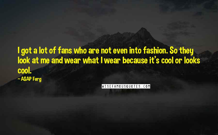 ASAP Ferg Quotes: I got a lot of fans who are not even into fashion. So they look at me and wear what I wear because it's cool or looks cool.