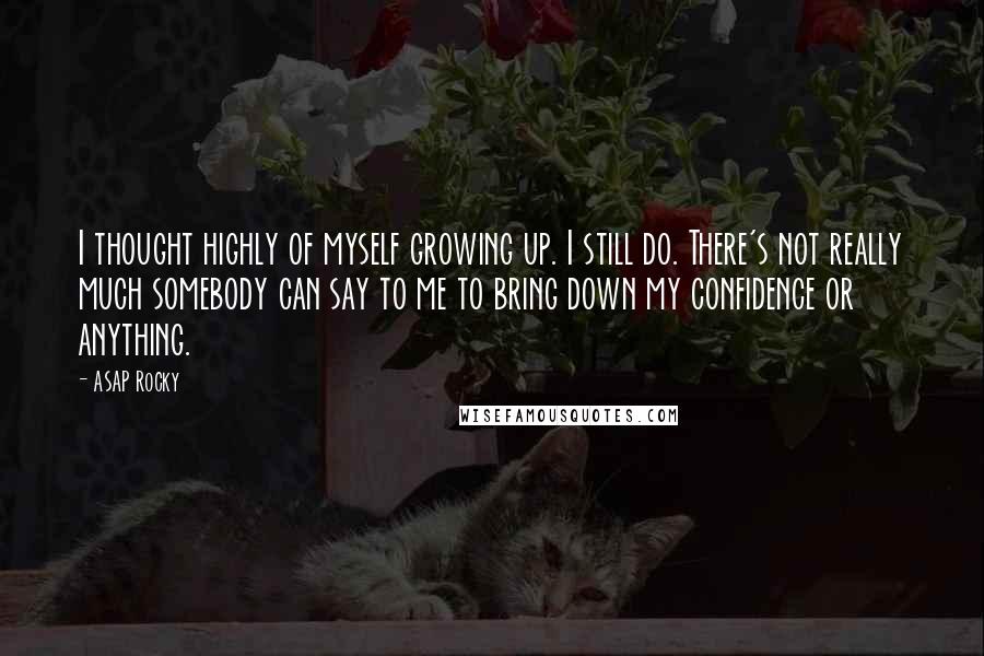 ASAP Rocky Quotes: I thought highly of myself growing up. I still do. There's not really much somebody can say to me to bring down my confidence or anything.