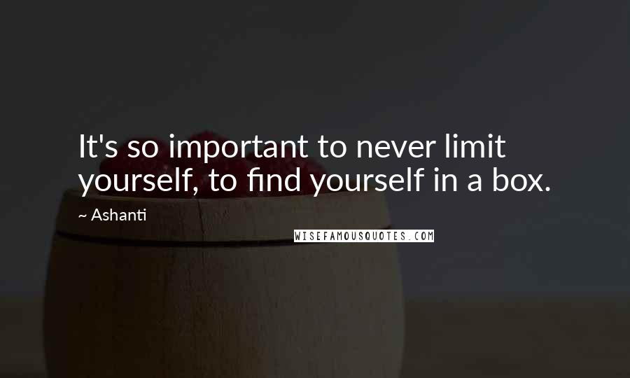 Ashanti Quotes: It's so important to never limit yourself, to find yourself in a box.