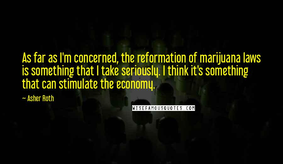 Asher Roth Quotes: As far as I'm concerned, the reformation of marijuana laws is something that I take seriously. I think it's something that can stimulate the economy.