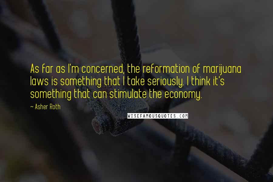 Asher Roth Quotes: As far as I'm concerned, the reformation of marijuana laws is something that I take seriously. I think it's something that can stimulate the economy.