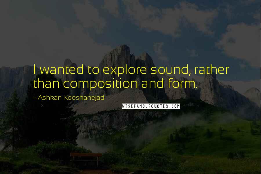 Ashkan Kooshanejad Quotes: I wanted to explore sound, rather than composition and form.