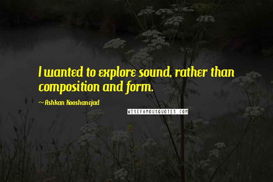 Ashkan Kooshanejad Quotes: I wanted to explore sound, rather than composition and form.