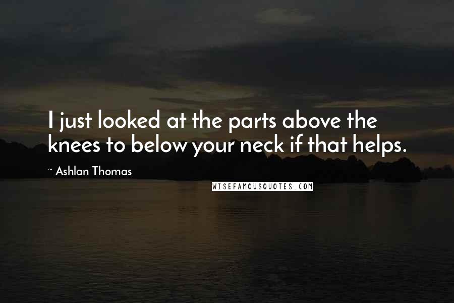 Ashlan Thomas Quotes: I just looked at the parts above the knees to below your neck if that helps.