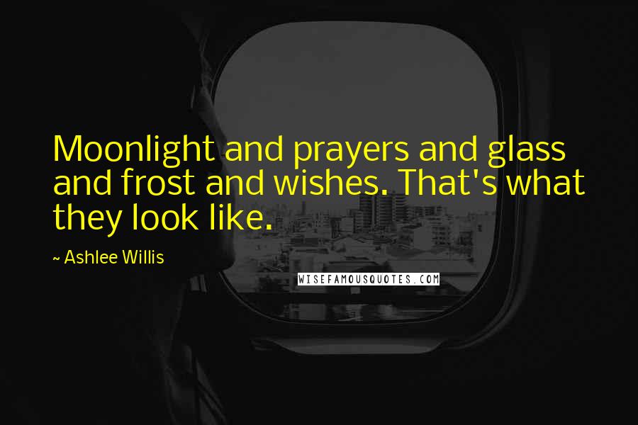 Ashlee Willis Quotes: Moonlight and prayers and glass and frost and wishes. That's what they look like.