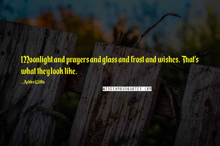 Ashlee Willis Quotes: Moonlight and prayers and glass and frost and wishes. That's what they look like.