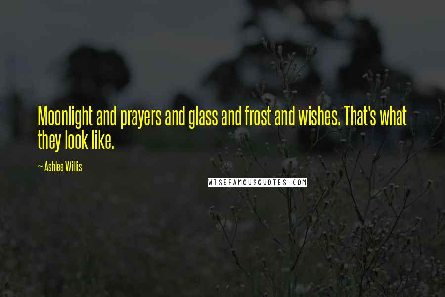 Ashlee Willis Quotes: Moonlight and prayers and glass and frost and wishes. That's what they look like.