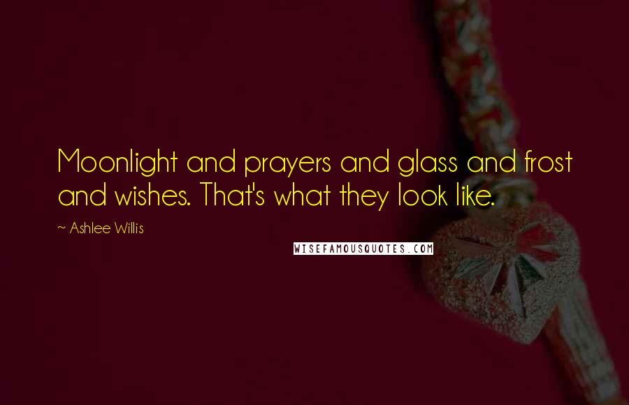 Ashlee Willis Quotes: Moonlight and prayers and glass and frost and wishes. That's what they look like.