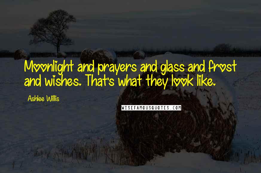 Ashlee Willis Quotes: Moonlight and prayers and glass and frost and wishes. That's what they look like.