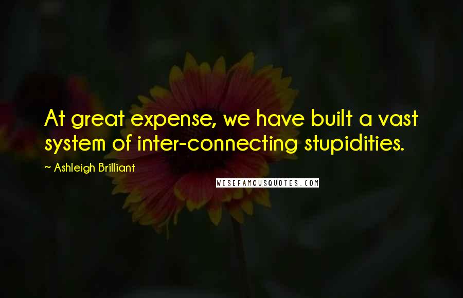 Ashleigh Brilliant Quotes: At great expense, we have built a vast system of inter-connecting stupidities.