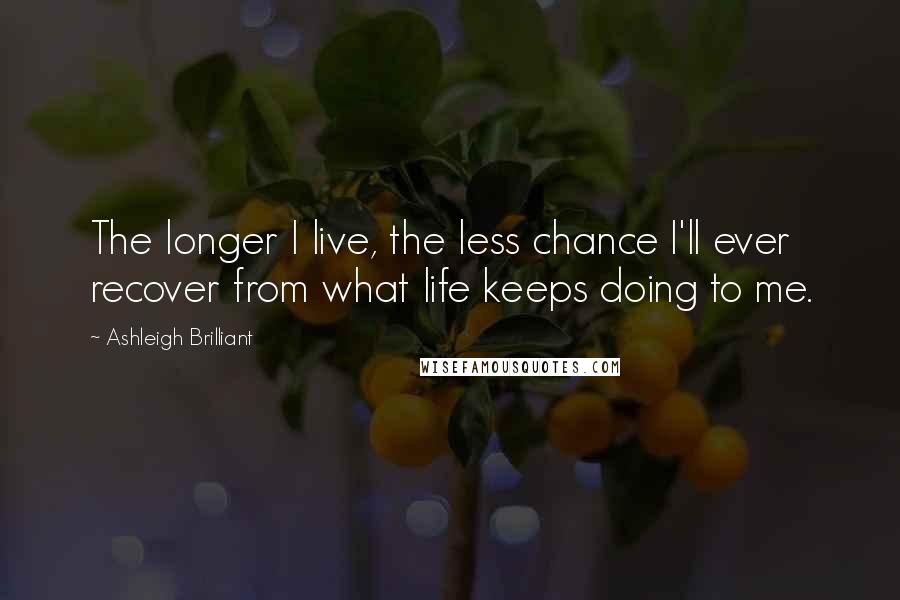 Ashleigh Brilliant Quotes: The longer I live, the less chance I'll ever recover from what life keeps doing to me.