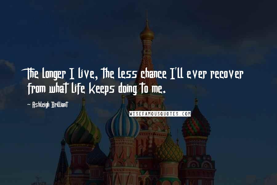 Ashleigh Brilliant Quotes: The longer I live, the less chance I'll ever recover from what life keeps doing to me.