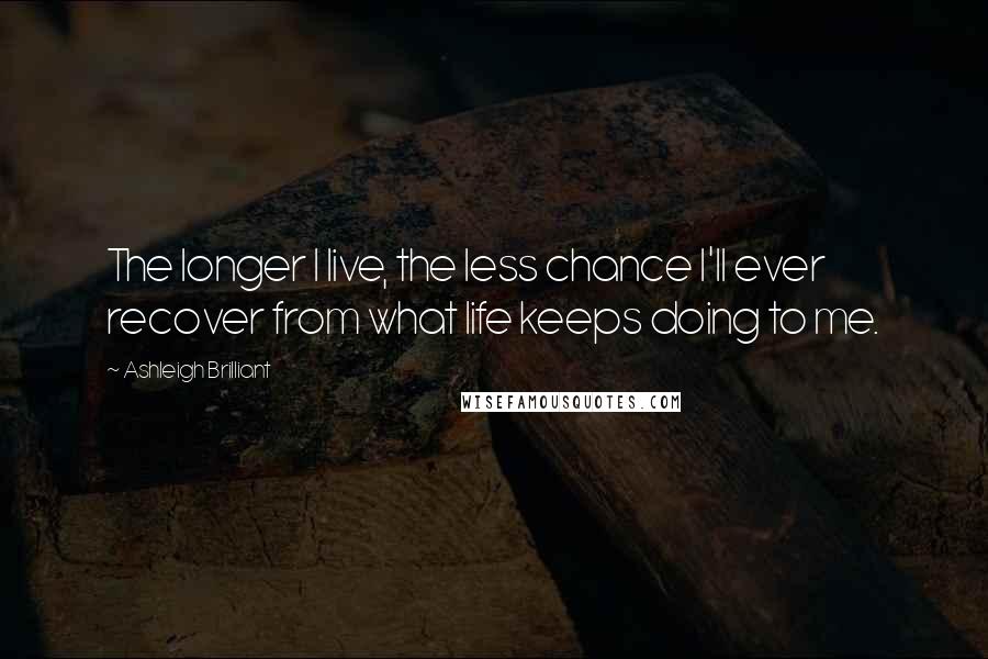 Ashleigh Brilliant Quotes: The longer I live, the less chance I'll ever recover from what life keeps doing to me.