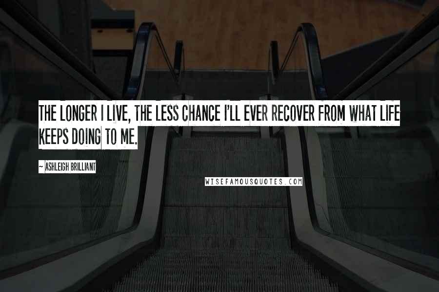 Ashleigh Brilliant Quotes: The longer I live, the less chance I'll ever recover from what life keeps doing to me.