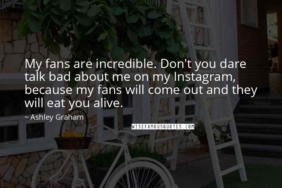 Ashley Graham Quotes: My fans are incredible. Don't you dare talk bad about me on my Instagram, because my fans will come out and they will eat you alive.