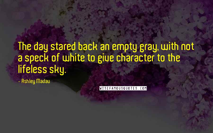 Ashley Madau Quotes: The day stared back an empty gray, with not a speck of white to give character to the lifeless sky.