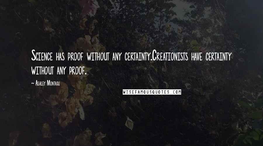 Ashley Montagu Quotes: Science has proof without any certainty.Creationists have certainty without any proof.