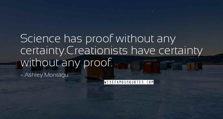 Ashley Montagu Quotes: Science has proof without any certainty.Creationists have certainty without any proof.