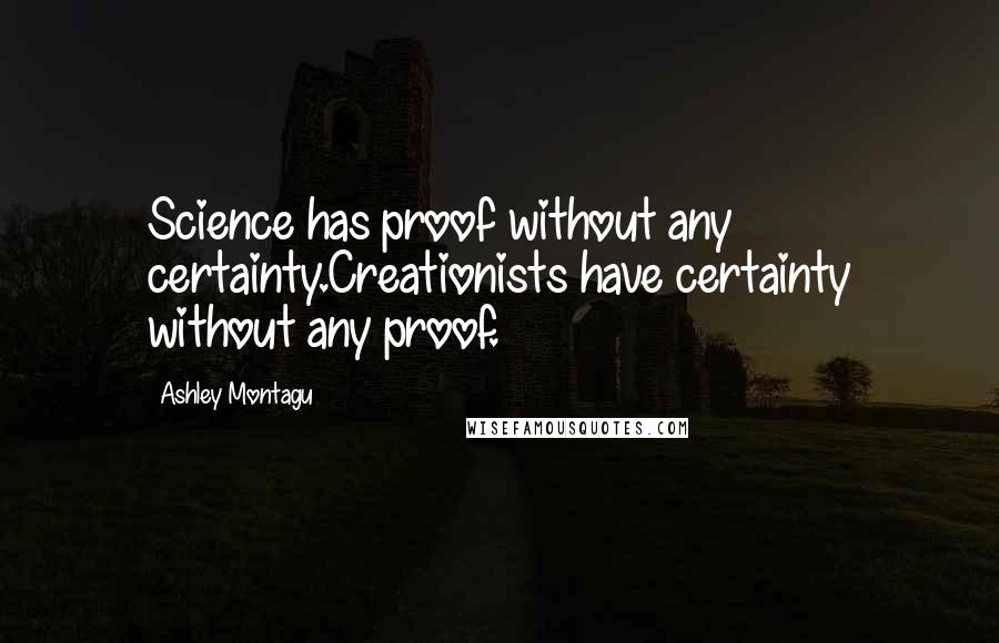 Ashley Montagu Quotes: Science has proof without any certainty.Creationists have certainty without any proof.