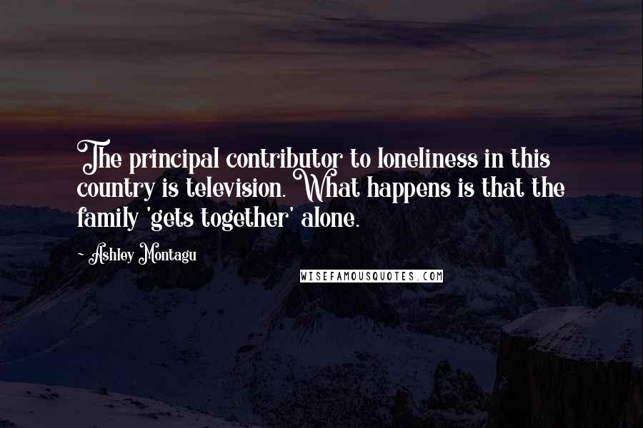 Ashley Montagu Quotes: The principal contributor to loneliness in this country is television. What happens is that the family 'gets together' alone.