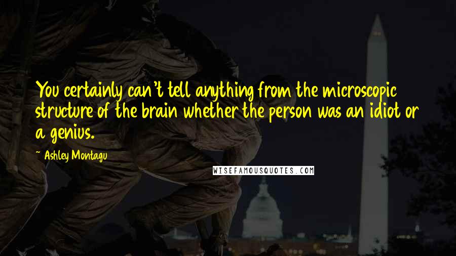 Ashley Montagu Quotes: You certainly can't tell anything from the microscopic structure of the brain whether the person was an idiot or a genius.