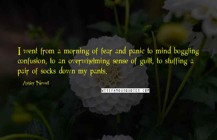 Ashley Newell Quotes: I went from a morning of fear and panic to mind-boggling confusion, to an overwhelming sense of guilt, to stuffing a pair of socks down my pants.