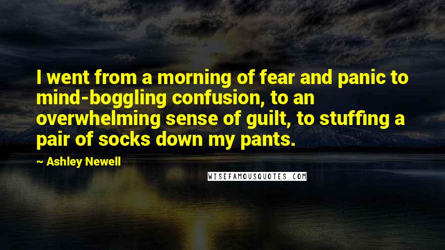 Ashley Newell Quotes: I went from a morning of fear and panic to mind-boggling confusion, to an overwhelming sense of guilt, to stuffing a pair of socks down my pants.