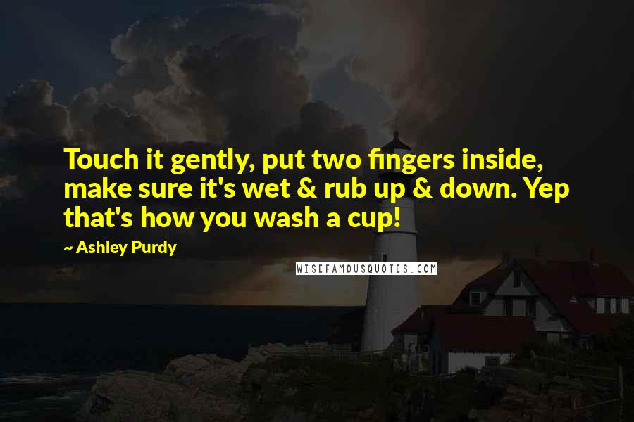 Ashley Purdy Quotes: Touch it gently, put two fingers inside, make sure it's wet & rub up & down. Yep that's how you wash a cup!