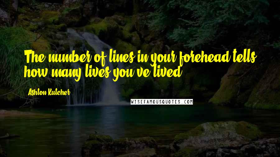 Ashton Kutcher Quotes: The number of lines in your forehead tells how many lives you've lived.