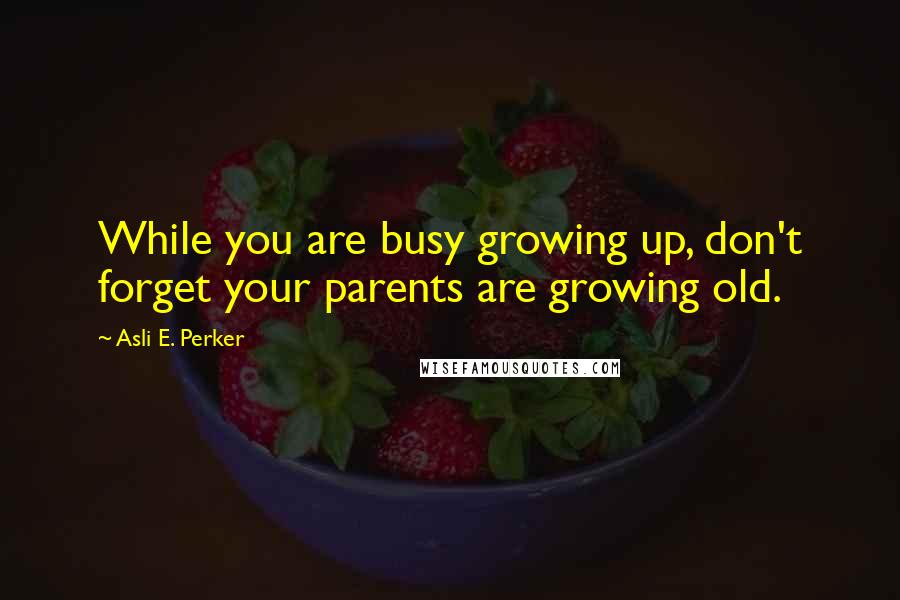Asli E. Perker Quotes: While you are busy growing up, don't forget your parents are growing old.