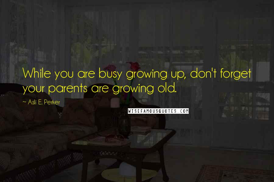 Asli E. Perker Quotes: While you are busy growing up, don't forget your parents are growing old.