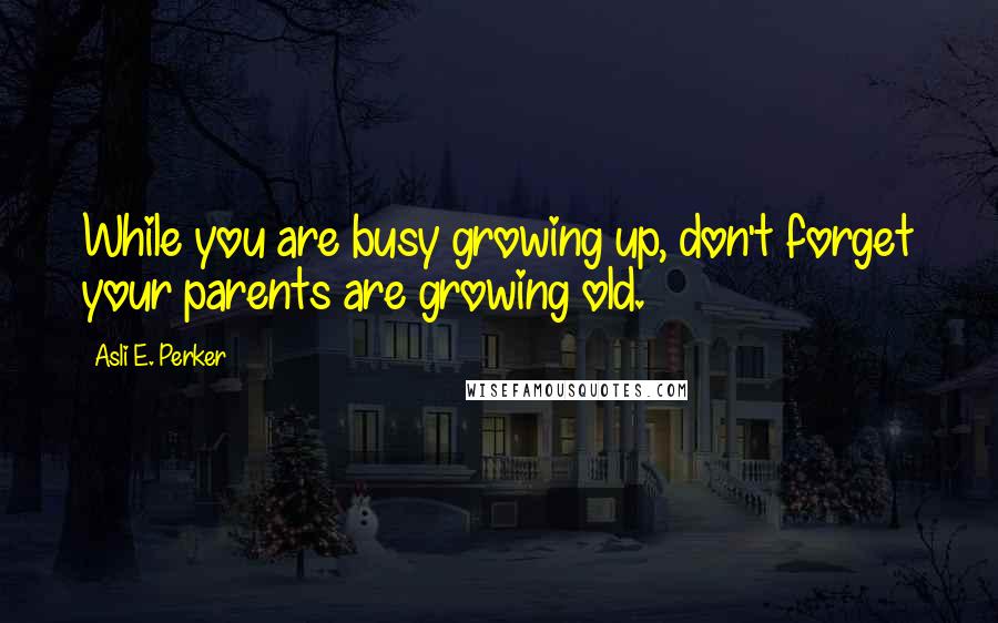 Asli E. Perker Quotes: While you are busy growing up, don't forget your parents are growing old.