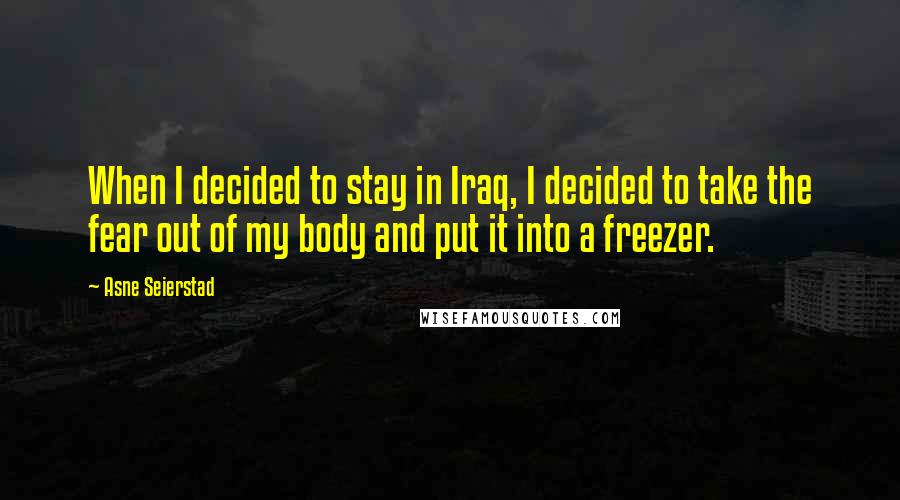 Asne Seierstad Quotes: When I decided to stay in Iraq, I decided to take the fear out of my body and put it into a freezer.