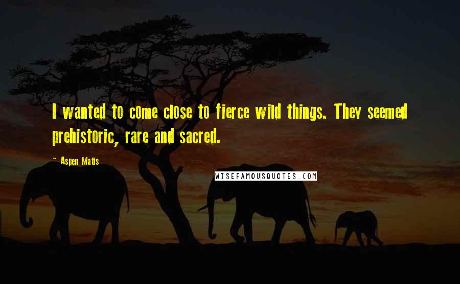 Aspen Matis Quotes: I wanted to come close to fierce wild things. They seemed prehistoric, rare and sacred.
