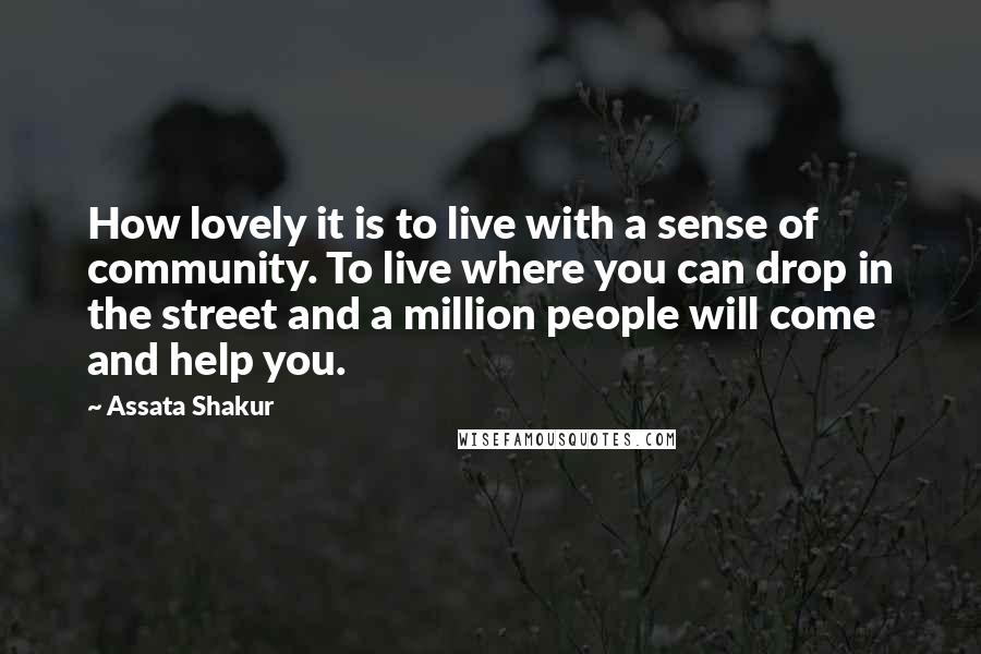 Assata Shakur Quotes: How lovely it is to live with a sense of community. To live where you can drop in the street and a million people will come and help you.