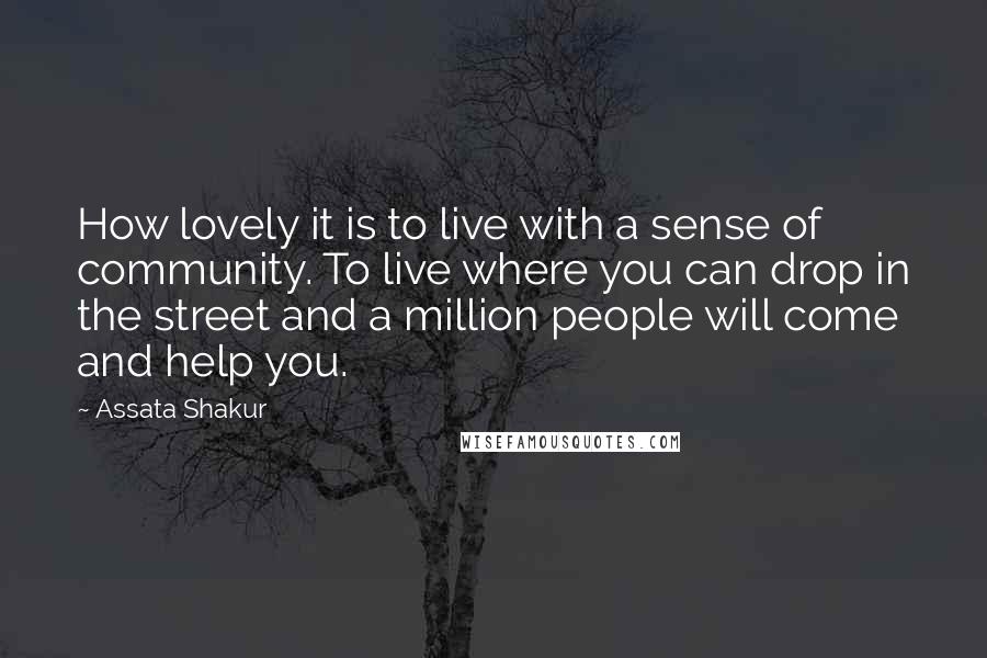 Assata Shakur Quotes: How lovely it is to live with a sense of community. To live where you can drop in the street and a million people will come and help you.