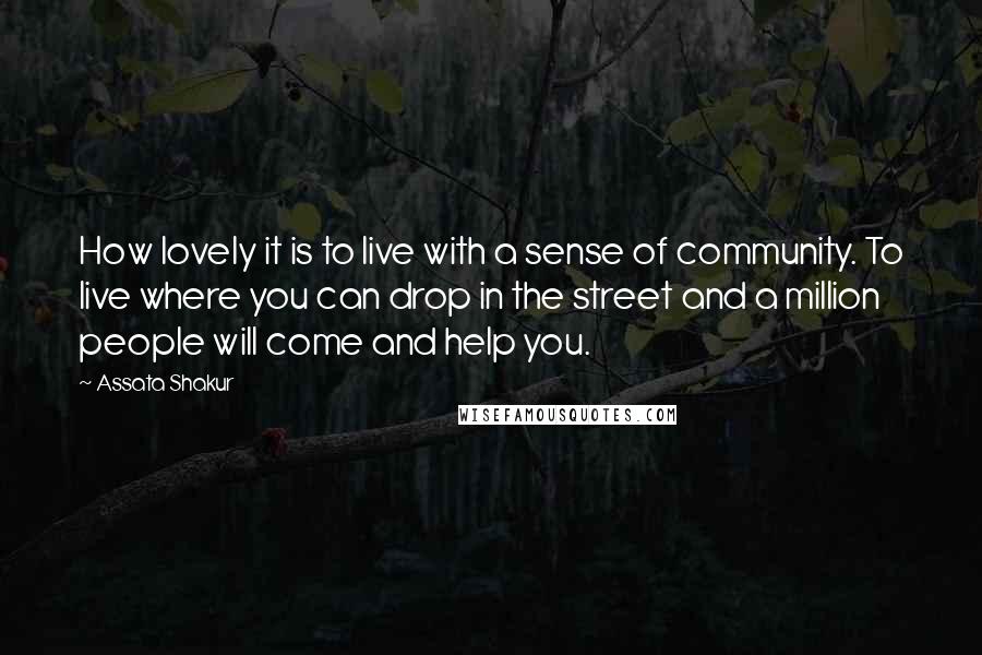 Assata Shakur Quotes: How lovely it is to live with a sense of community. To live where you can drop in the street and a million people will come and help you.