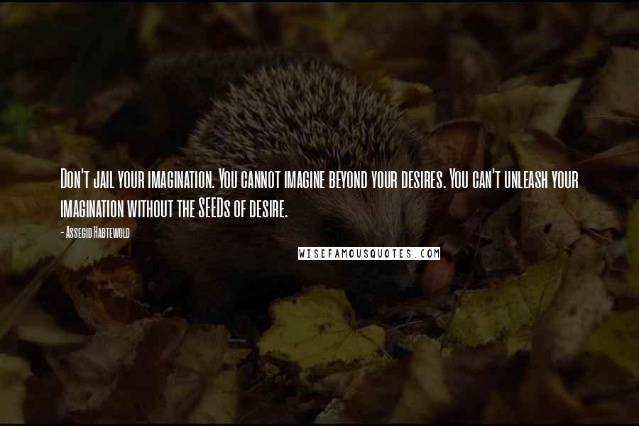 Assegid Habtewold Quotes: Don't jail your imagination. You cannot imagine beyond your desires. You can't unleash your imagination without the SEEDs of desire.