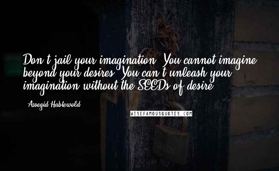 Assegid Habtewold Quotes: Don't jail your imagination. You cannot imagine beyond your desires. You can't unleash your imagination without the SEEDs of desire.