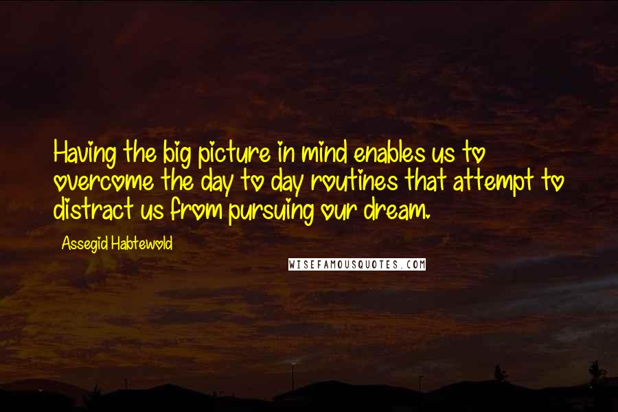 Assegid Habtewold Quotes: Having the big picture in mind enables us to overcome the day to day routines that attempt to distract us from pursuing our dream.