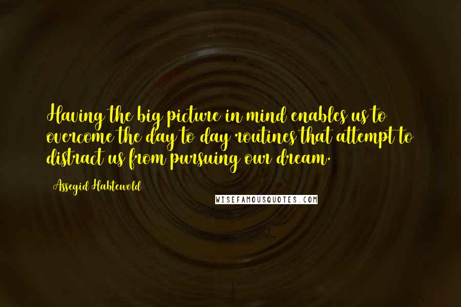 Assegid Habtewold Quotes: Having the big picture in mind enables us to overcome the day to day routines that attempt to distract us from pursuing our dream.