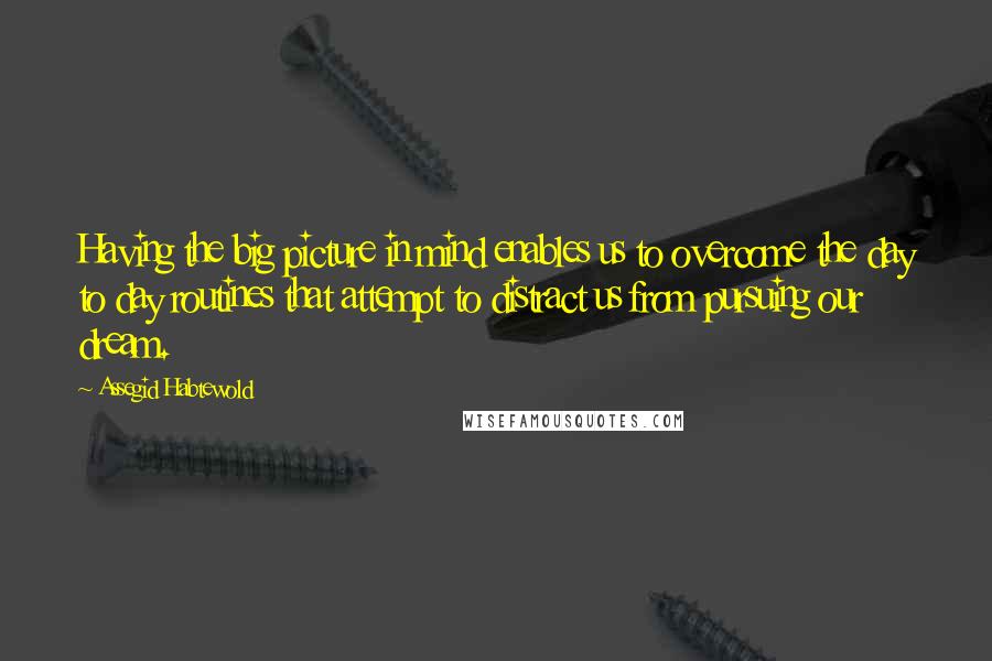 Assegid Habtewold Quotes: Having the big picture in mind enables us to overcome the day to day routines that attempt to distract us from pursuing our dream.