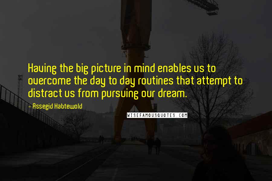 Assegid Habtewold Quotes: Having the big picture in mind enables us to overcome the day to day routines that attempt to distract us from pursuing our dream.