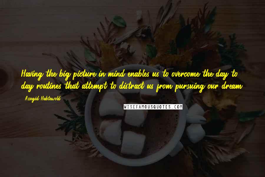 Assegid Habtewold Quotes: Having the big picture in mind enables us to overcome the day to day routines that attempt to distract us from pursuing our dream.