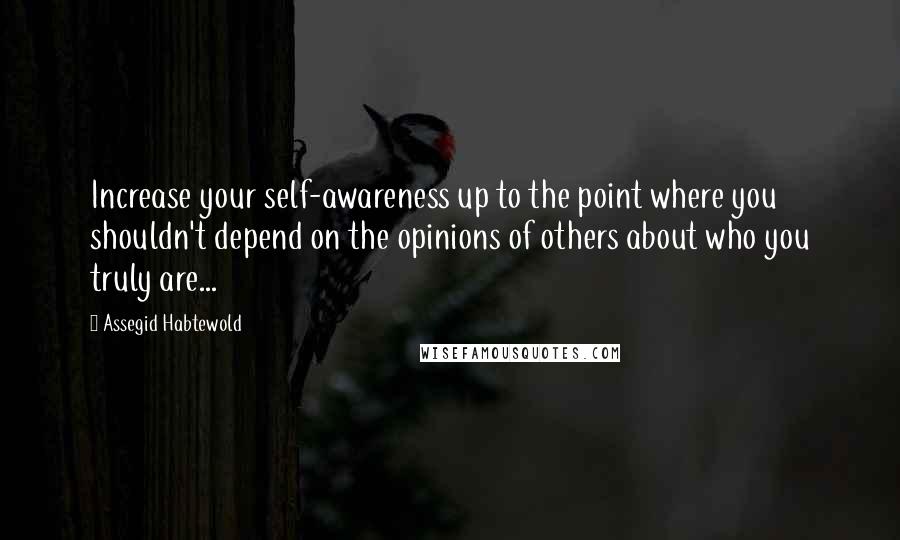 Assegid Habtewold Quotes: Increase your self-awareness up to the point where you shouldn't depend on the opinions of others about who you truly are...