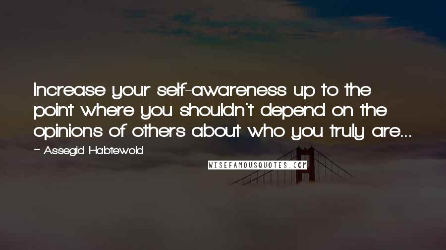 Assegid Habtewold Quotes: Increase your self-awareness up to the point where you shouldn't depend on the opinions of others about who you truly are...