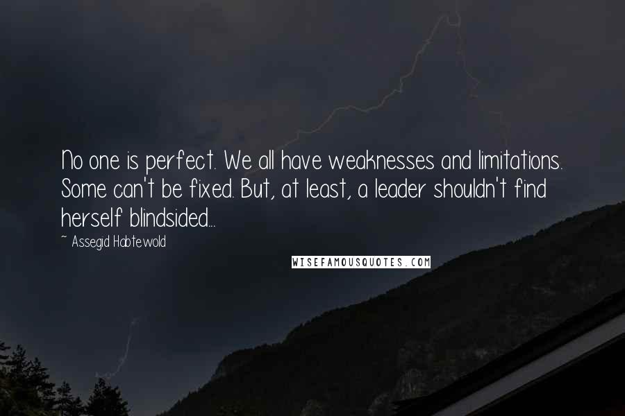 Assegid Habtewold Quotes: No one is perfect. We all have weaknesses and limitations. Some can't be fixed. But, at least, a leader shouldn't find herself blindsided...